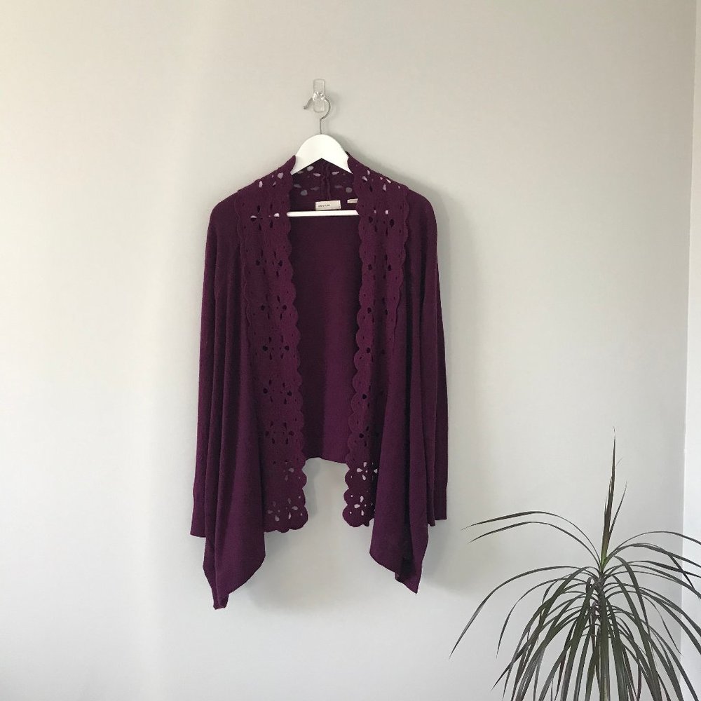 💸💸Anthropologie Plum Purple Cardigan Floral Felt